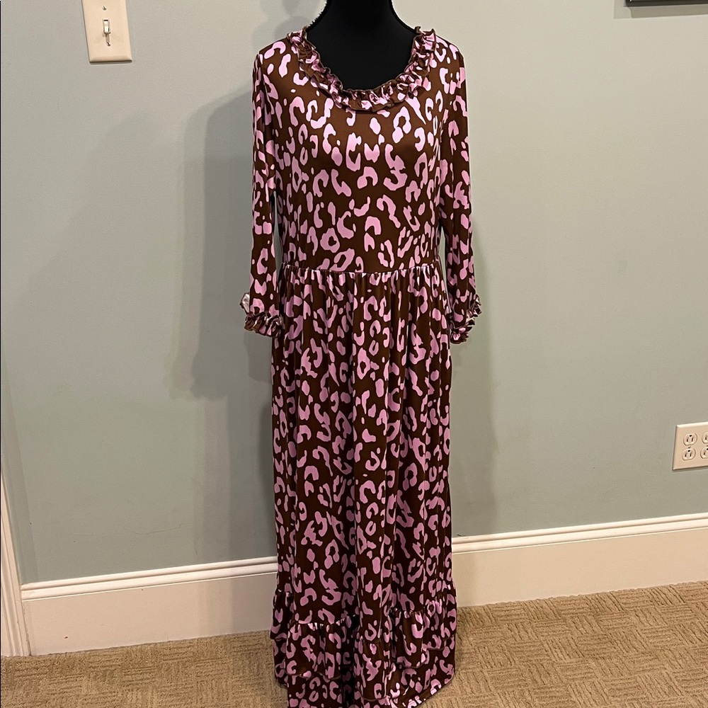 Celeste Brown and Pink Leopard Maxi Dress